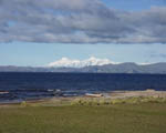 The Bolivian Cordillera Real seen across Lake Titicaca